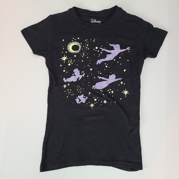 Disney Peter Pan Starry Flight Silhouette Jr (Small) Glow in the Dark T-Shirt - Picture 1 of 5